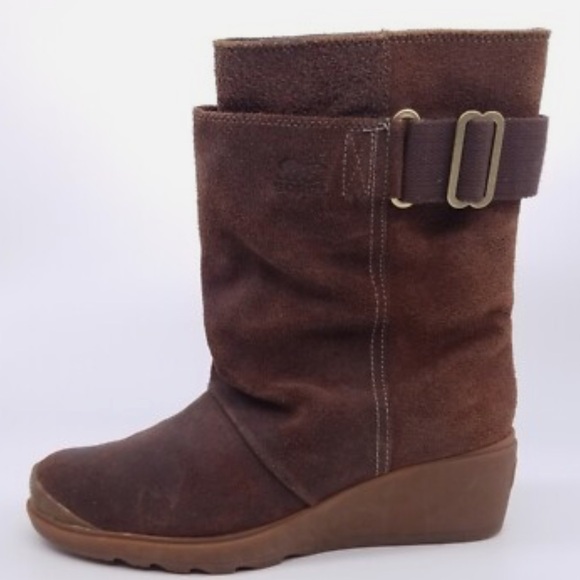 Sorel Toronto Mid Wedge Boots Women's 7.5 Brown Leather Mid-Calf - Picture 1 of 8